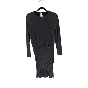 Krisa Black Metallic Stripe Ruched Draped Long Sleeve Mini Dress Size S PartYNYE